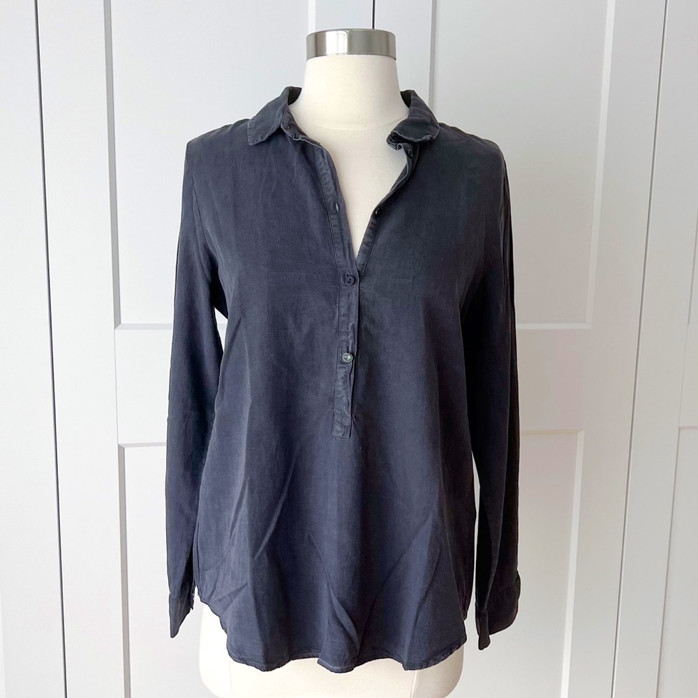 ZARA Black Button Down Popover Shirt sz. XS